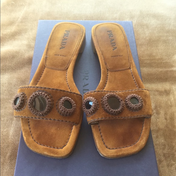 Prada suede flat retro mod sandals - Picture 1 of 3